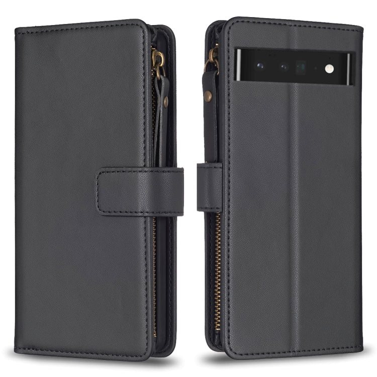 For Google Pixel 7 Pro 9 Card Slots Zipper Wallet Leather Flip Phone Case(Black) - Google Cases by buy2fix | Online Shopping UK | buy2fix