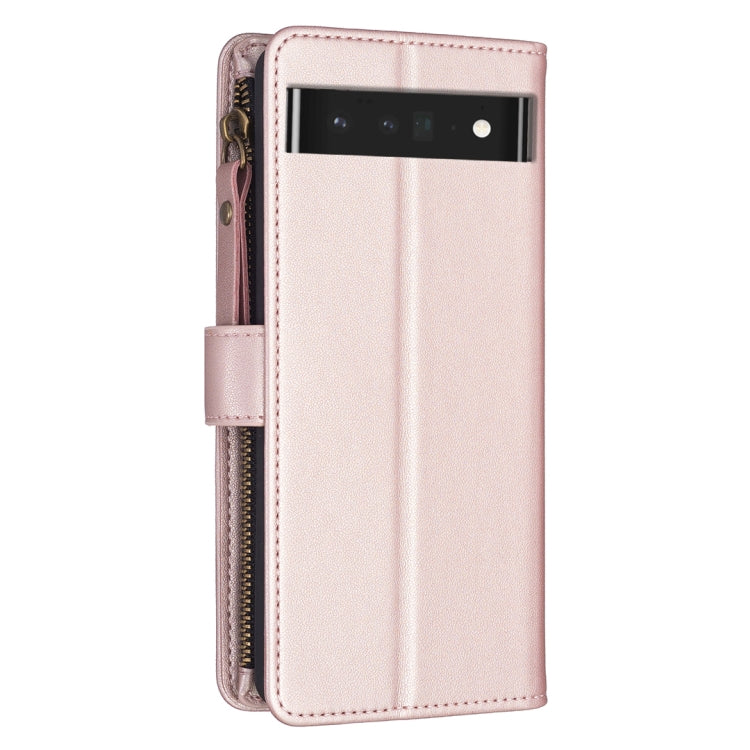 For Google Pixel 7 Pro 9 Card Slots Zipper Wallet Leather Flip Phone Case(Rose Gold) - Google Cases by buy2fix | Online Shopping UK | buy2fix