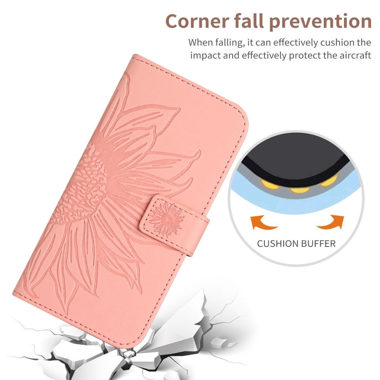 For iPhone 16 Pro Skin Feel Sun Flower Embossed Flip Leather Phone Case with Lanyard(Pink) - iPhone 16 Pro Cases by buy2fix | Online Shopping UK | buy2fix