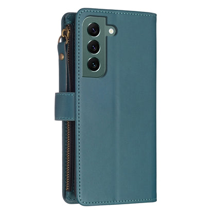 For Samsung Galaxy S22+ 5G 9 Card Slots Zipper Wallet Leather Flip Phone Case(Green) - Galaxy S22+ 5G Cases by buy2fix | Online Shopping UK | buy2fix