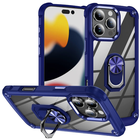 For iPhone 16 Pro Max TPU + PC Lens Protection Phone Case with Ring Holder(Blue) - iPhone 16 Pro Max Cases by buy2fix | Online Shopping UK | buy2fix