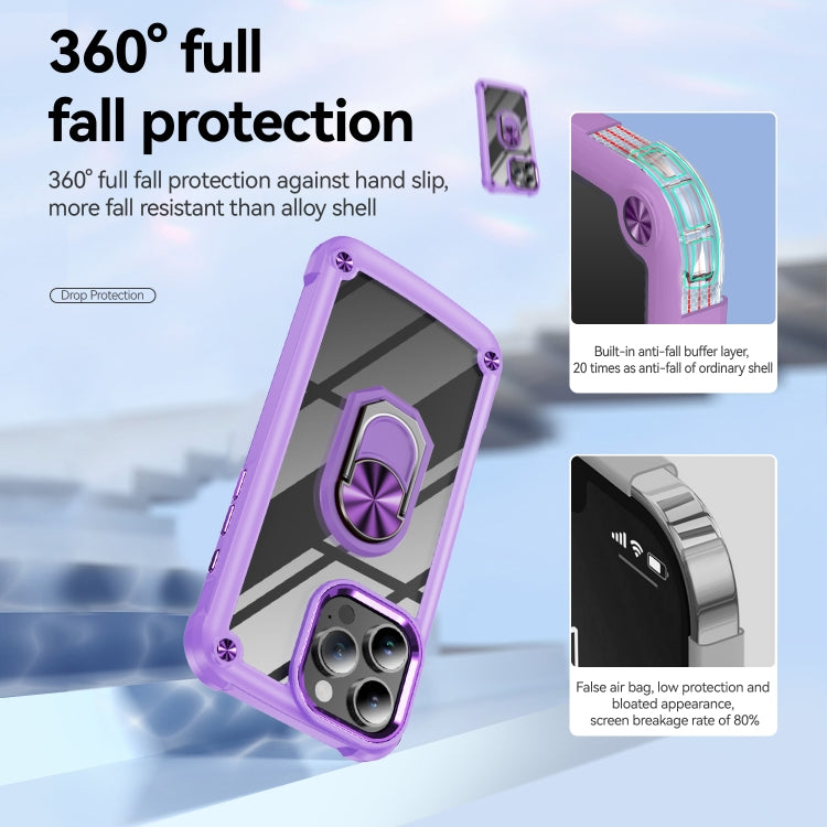 For iPhone 16 Pro Max TPU + PC Lens Protection Phone Case with Ring Holder(Purple) - iPhone 16 Pro Max Cases by buy2fix | Online Shopping UK | buy2fix