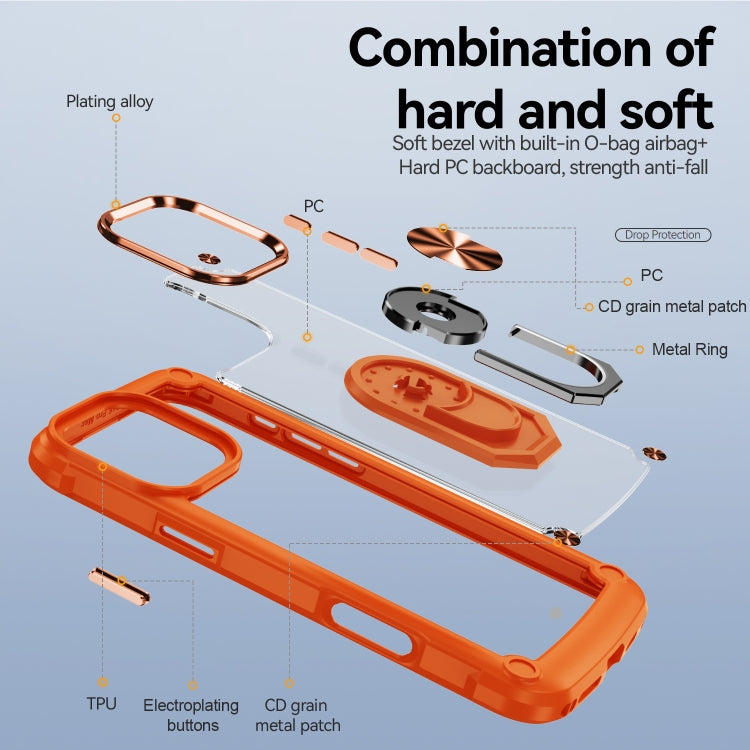 For iPhone 16 Pro Max TPU + PC Lens Protection Phone Case with Ring Holder(Orange) - iPhone 16 Pro Max Cases by buy2fix | Online Shopping UK | buy2fix