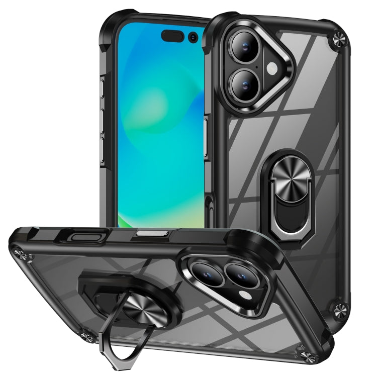 For iPhone 16 Plus TPU + PC Lens Protection Phone Case with Ring Holder(Black) - iPhone 16 Plus Cases by buy2fix | Online Shopping UK | buy2fix