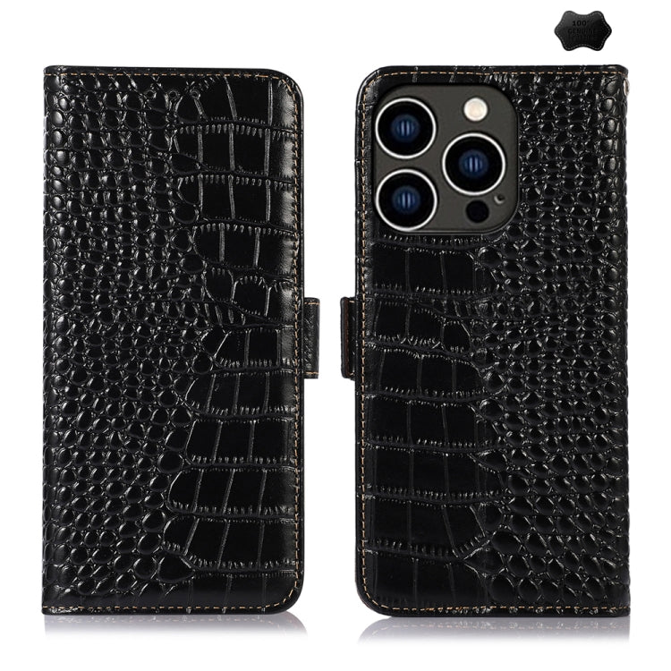 For iPhone 16 Pro Crocodile Top Layer Cowhide Leather Phone Case(Black) - iPhone 16 Pro Cases by buy2fix | Online Shopping UK | buy2fix