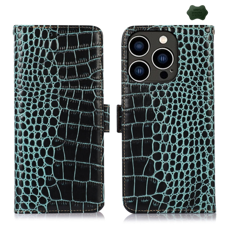 For iPhone 16 Pro Crocodile Top Layer Cowhide Leather Phone Case(Green) - iPhone 16 Pro Cases by buy2fix | Online Shopping UK | buy2fix