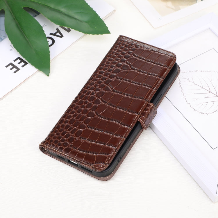 For iPhone 16 Pro Crocodile Top Layer Cowhide Leather Phone Case(Brown) - iPhone 16 Pro Cases by buy2fix | Online Shopping UK | buy2fix