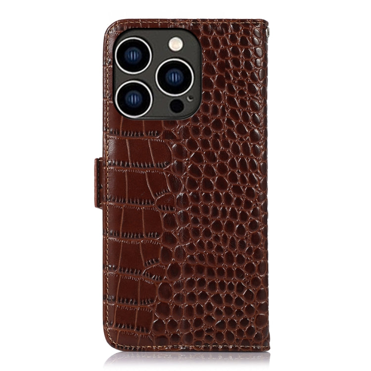 For iPhone 16 Pro Crocodile Top Layer Cowhide Leather Phone Case(Brown) - iPhone 16 Pro Cases by buy2fix | Online Shopping UK | buy2fix