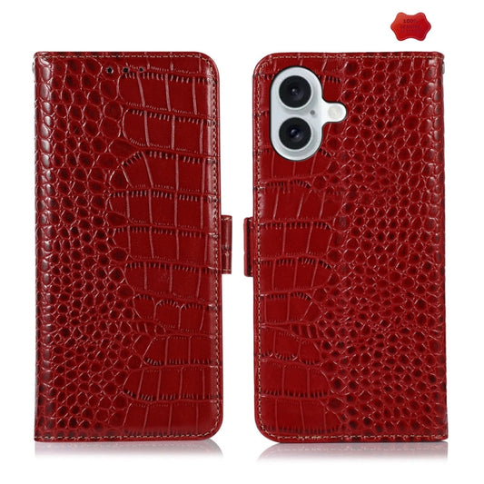 For iPhone 16 Crocodile Top Layer Cowhide Leather Phone Case(Red) - iPhone 16 Cases by buy2fix | Online Shopping UK | buy2fix