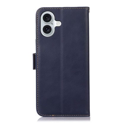 For iPhone 16 Crazy Horse Top Layer Cowhide Leather Phone Case(Blue) - iPhone 16 Cases by buy2fix | Online Shopping UK | buy2fix