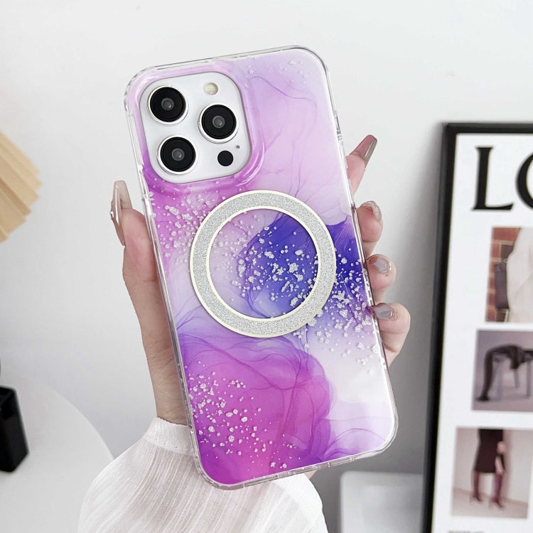 For iPhone 15 Pro Dual-side IMD Marble Magsafe Phone Case(Smudged Purple) - iPhone 15 Pro Cases by buy2fix | Online Shopping UK | buy2fix