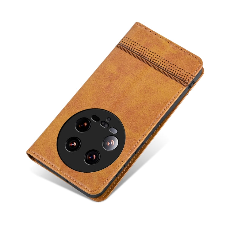 For Xiaomi 14 Ultra AZNS Magnetic Calf Texture Flip Leather Phone Case(Light Brown) - 14 Ultra Cases by AZNS | Online Shopping UK | buy2fix