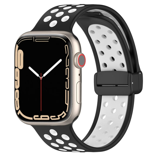 For Apple Watch 8 41mm Magnetic Buckle Silicone Watch Band(Black White) - Watch Bands by buy2fix | Online Shopping UK | buy2fix