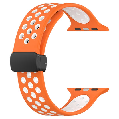 For Apple Watch SE 2022 40mm Magnetic Buckle Silicone Watch Band(Orange White) - Watch Bands by buy2fix | Online Shopping UK | buy2fix