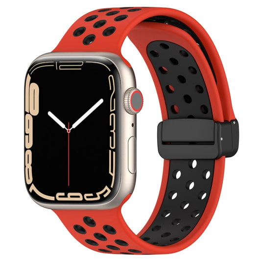 For Apple Watch SE 2022 44mm Magnetic Buckle Silicone Watch Band(Red Black) - Watch Bands by buy2fix | Online Shopping UK | buy2fix