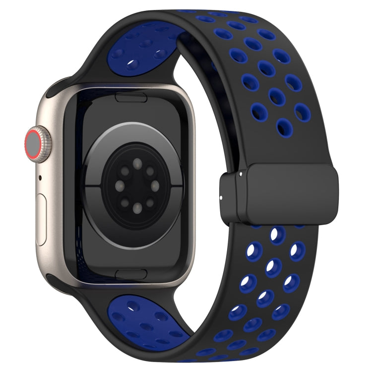 For Apple Watch SE 40mm Magnetic Buckle Silicone Watch Band(Black Blue) - Watch Bands by buy2fix | Online Shopping UK | buy2fix