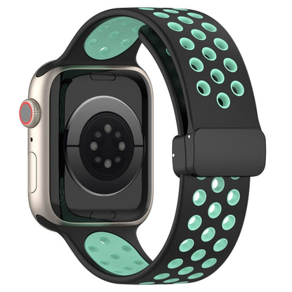 For Apple Watch SE 40mm Magnetic Buckle Silicone Watch Band(Black Cyan) - Watch Bands by buy2fix | Online Shopping UK | buy2fix