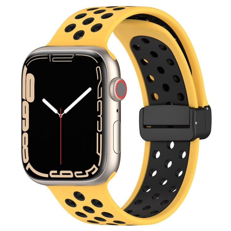 For Apple Watch 6 44mm Magnetic Buckle Silicone Watch Band(Yellow Black) - Watch Bands by buy2fix | Online Shopping UK | buy2fix