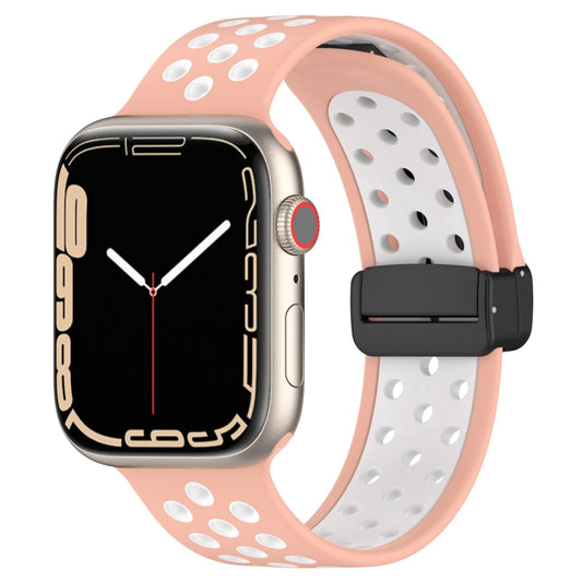 For Apple Watch 5 44mm Magnetic Buckle Silicone Watch Band(Pink White) - Watch Bands by buy2fix | Online Shopping UK | buy2fix