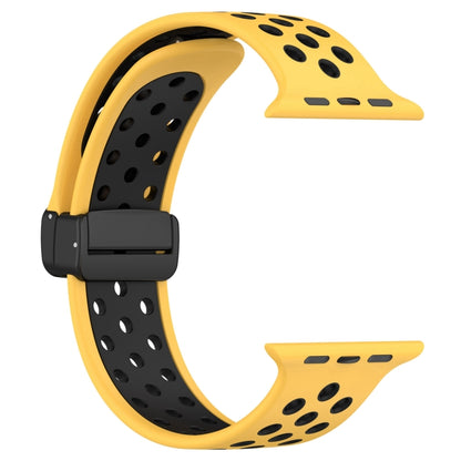 For Apple Watch 5 40mm Magnetic Buckle Silicone Watch Band(Yellow Black) - Watch Bands by buy2fix | Online Shopping UK | buy2fix