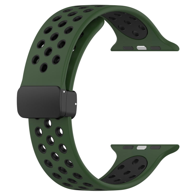 For Apple Watch 4 44mm Magnetic Buckle Silicone Watch Band(Army Green Black) - Watch Bands by buy2fix | Online Shopping UK | buy2fix