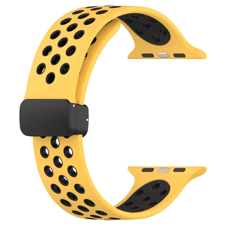 For Apple Watch 4 40mm Magnetic Buckle Silicone Watch Band(Yellow Black) - Watch Bands by buy2fix | Online Shopping UK | buy2fix