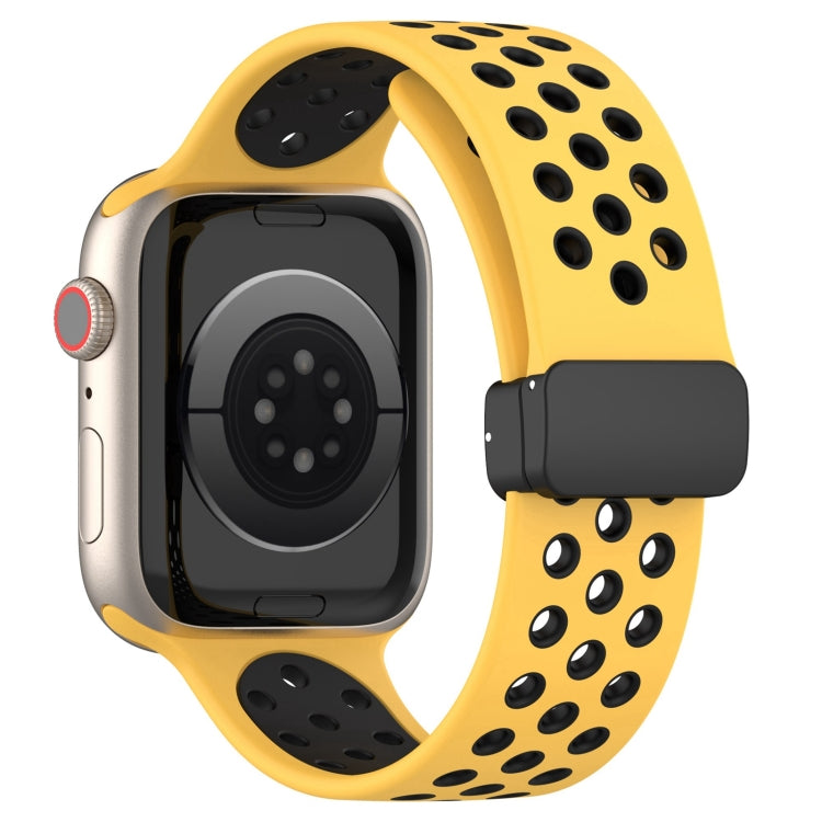 For Apple Watch 4 40mm Magnetic Buckle Silicone Watch Band(Yellow Black) - Watch Bands by buy2fix | Online Shopping UK | buy2fix