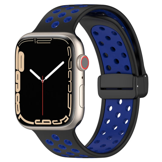 For Apple Watch 3 38mm Magnetic Buckle Silicone Watch Band(Black Blue) - Watch Bands by buy2fix | Online Shopping UK | buy2fix