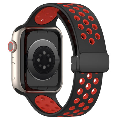 For Apple Watch 3 42mm Magnetic Buckle Silicone Watch Band(Black Red) - Watch Bands by buy2fix | Online Shopping UK | buy2fix