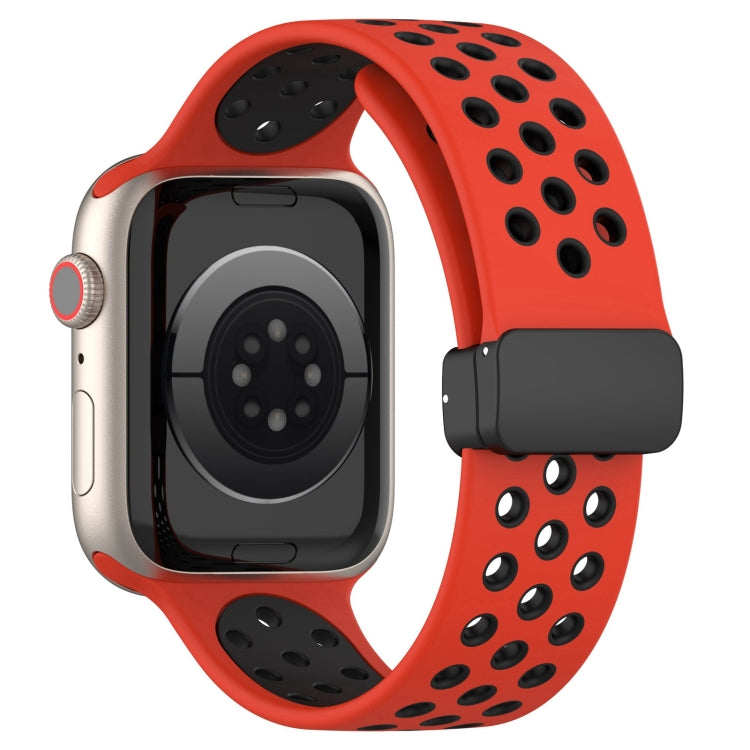 For Apple Watch 2 42mm Magnetic Buckle Silicone Watch Band(Red Black) - Watch Bands by buy2fix | Online Shopping UK | buy2fix