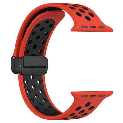 For Apple Watch 42mm Magnetic Buckle Silicone Watch Band(Red Black) - Watch Bands by buy2fix | Online Shopping UK | buy2fix