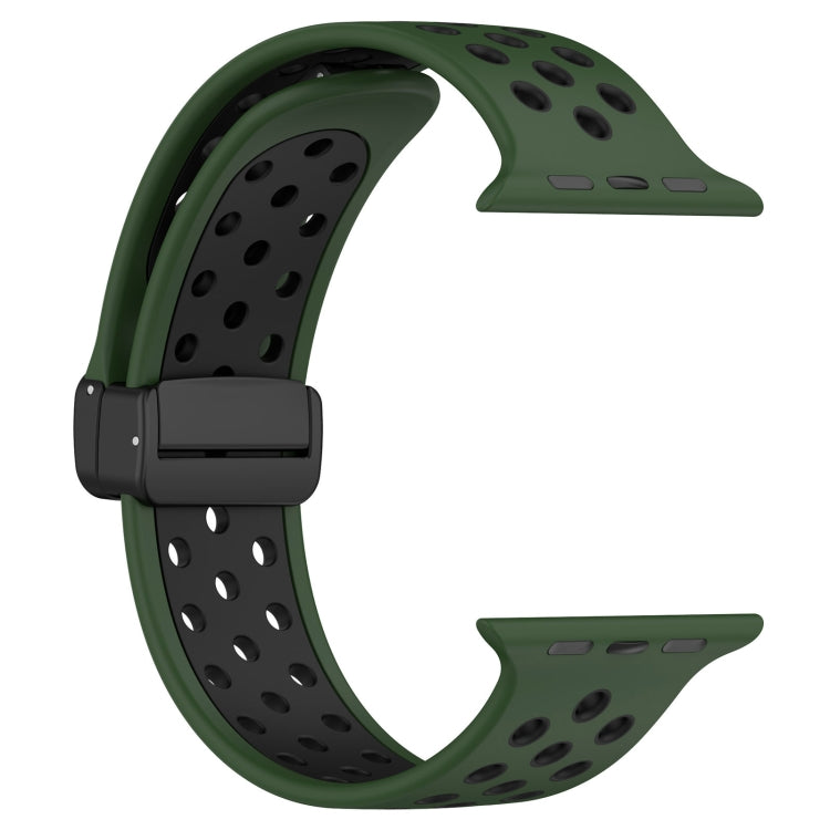 For Apple Watch 38mm Magnetic Buckle Silicone Watch Band(Army Green Black) - Watch Bands by buy2fix | Online Shopping UK | buy2fix