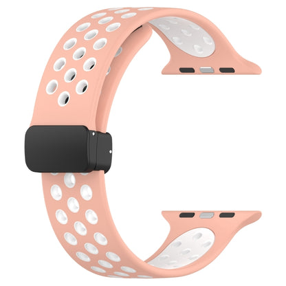 For Apple Watch SE 2023 44mm Magnetic Buckle Silicone Watch Band(Pink White) - Watch Bands by buy2fix | Online Shopping UK | buy2fix