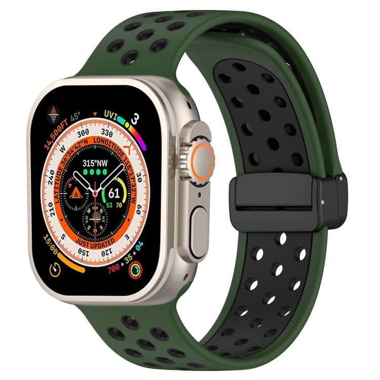 For Apple Watch Ultra 2 49mm Magnetic Buckle Silicone Watch Band(Army Green Black) - Watch Bands by buy2fix | Online Shopping UK | buy2fix