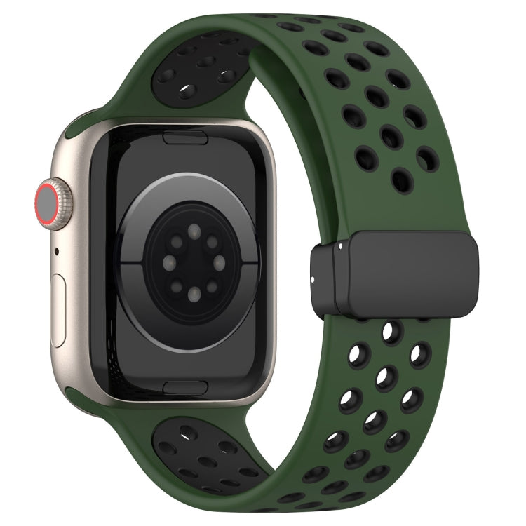 For Apple Watch Ultra 2 49mm Magnetic Buckle Silicone Watch Band(Army Green Black) - Watch Bands by buy2fix | Online Shopping UK | buy2fix