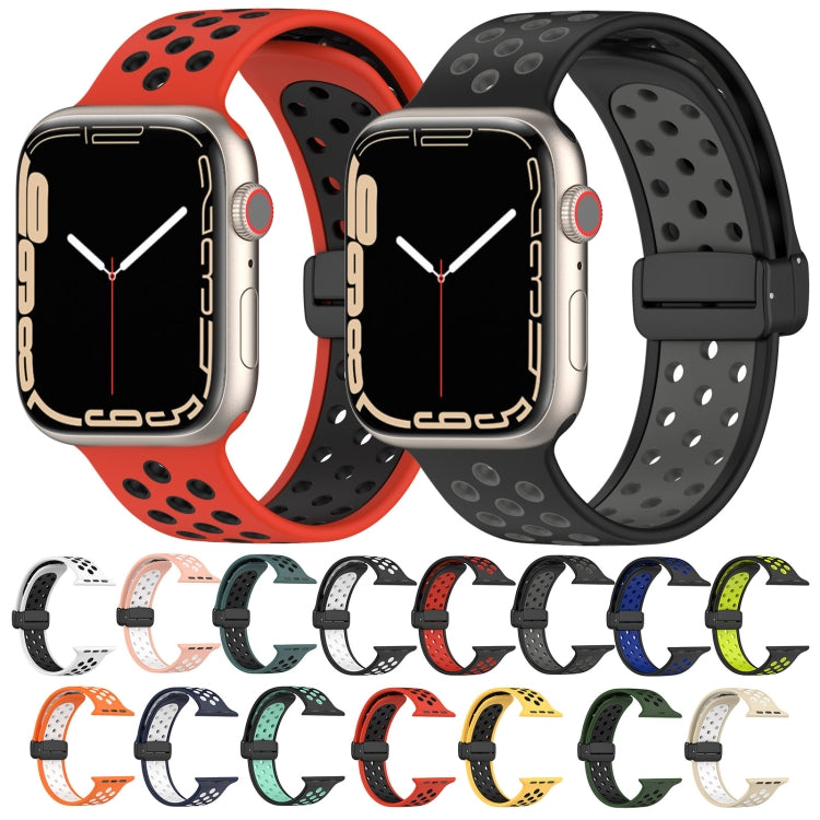 For Apple Watch Ultra 2 49mm Magnetic Buckle Silicone Watch Band(Orange White) - Watch Bands by buy2fix | Online Shopping UK | buy2fix