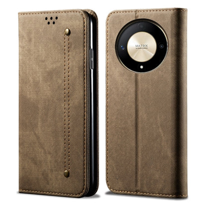 For Honor Magic6 Lite / X9b 5G Denim Texture Flip Leather Phone Case(Khaki) - Honor Cases by buy2fix | Online Shopping UK | buy2fix