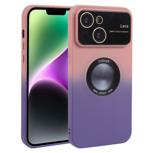 For iPhone 14 Gradient Silicone Shockproof Magsafe Phone Case with Lens Film(Pink Purple) - iPhone 14 Cases by buy2fix | Online Shopping UK | buy2fix