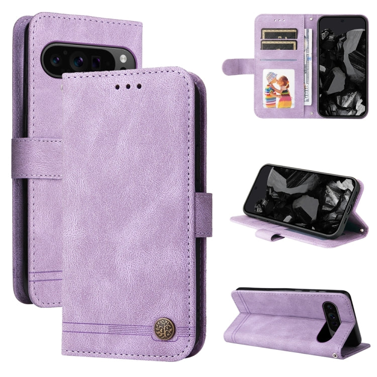 For Google Pixel 9 Pro Skin Feel Life Tree Metal Button Leather Phone Case(Purple) - Google Cases by buy2fix | Online Shopping UK | buy2fix