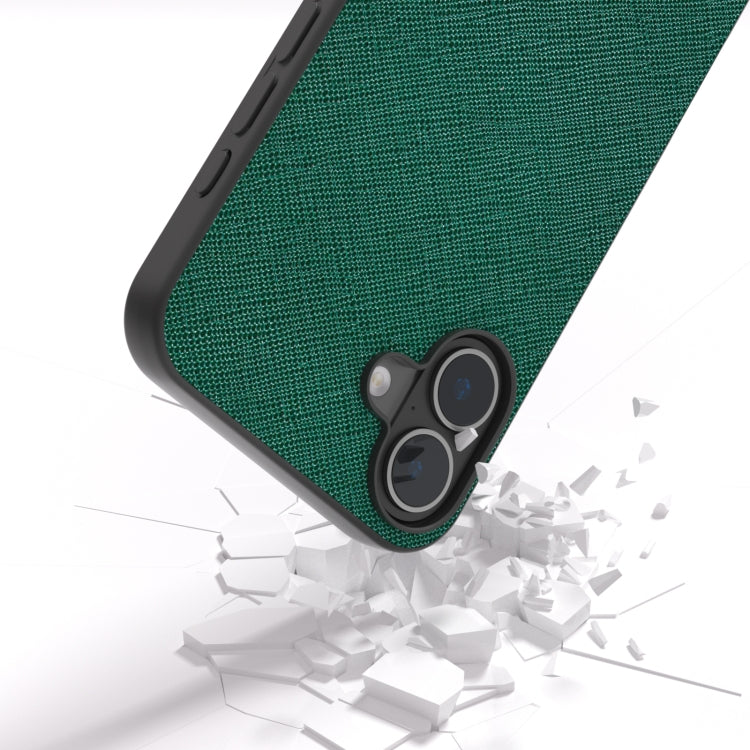 For iPhone 16 ABEEL Cross Texture Genuine Leather Phone Case(Green) - iPhone 16 Cases by buy2fix | Online Shopping UK | buy2fix