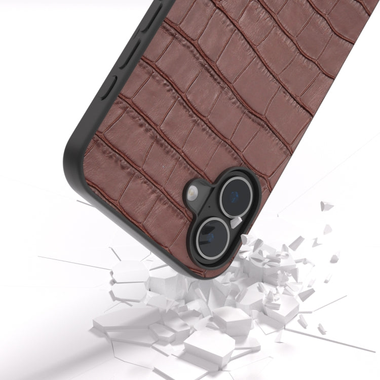 For iPhone 16 ABEEL Crocodile Texture Genuine Leather Phone Case(Brown) - iPhone 16 Cases by buy2fix | Online Shopping UK | buy2fix