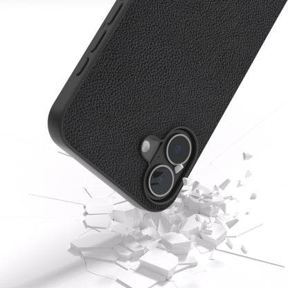 For iPhone 16 Plus ABEEL Genuine Leather + PC Litchi Texture Phone Case(Black) - iPhone 16 Plus Cases by buy2fix | Online Shopping UK | buy2fix