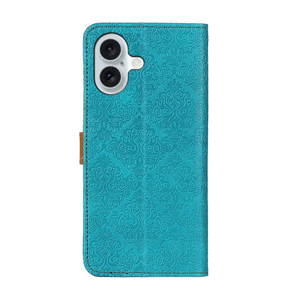 For iPhone 16 Plus European Floral Embossed Leather Phone Case(Blue) - iPhone 16 Plus Cases by buy2fix | Online Shopping UK | buy2fix