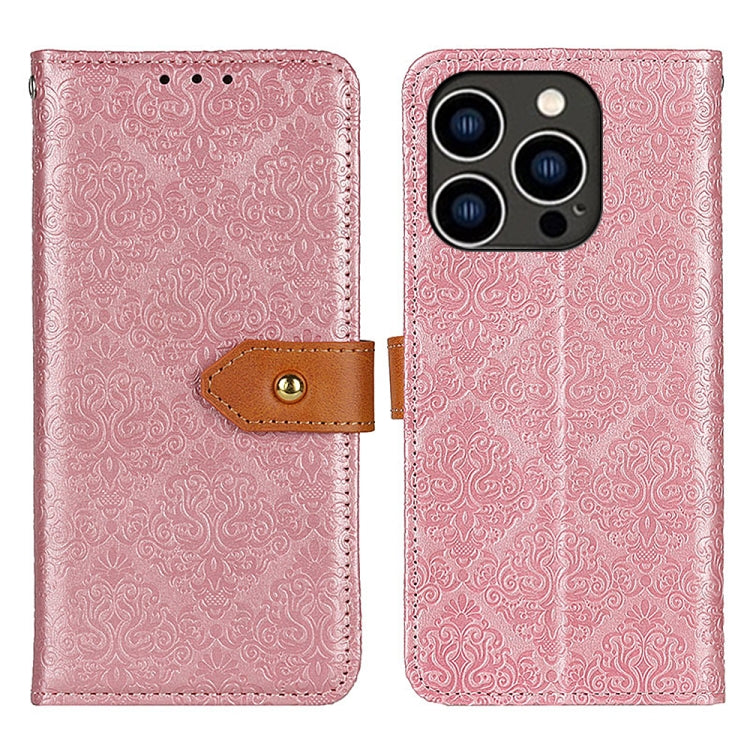 For iPhone 16 Pro European Floral Embossed Leather Phone Case(Pink) - iPhone 16 Pro Cases by buy2fix | Online Shopping UK | buy2fix