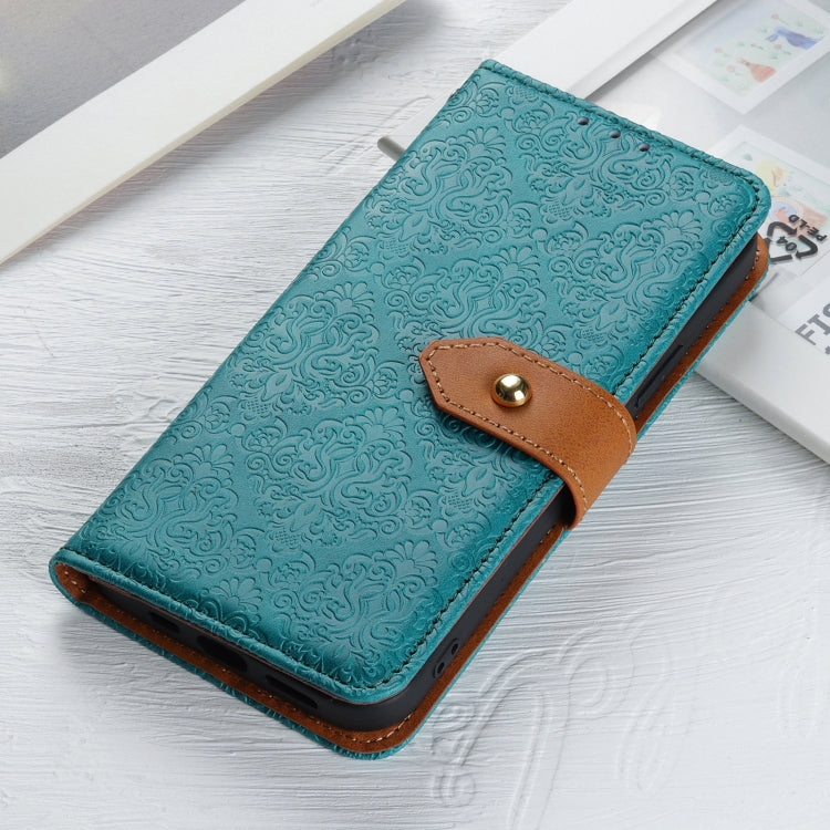 For iPhone 16 Pro European Floral Embossed Leather Phone Case(Blue) - iPhone 16 Pro Cases by buy2fix | Online Shopping UK | buy2fix