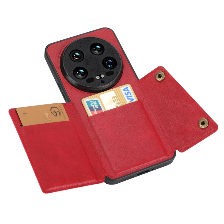 For Xiaomi 14 Ultra Double Buckle Card Slots Magnetic Phone Case(Red) - 14 Ultra Cases by buy2fix | Online Shopping UK | buy2fix