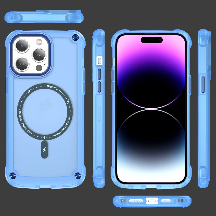 For iPhone 14 Plus Skin Feel TPU + PC MagSafe Magnetic Phone Case(Transparent Blue) - iPhone 14 Plus Cases by buy2fix | Online Shopping UK | buy2fix