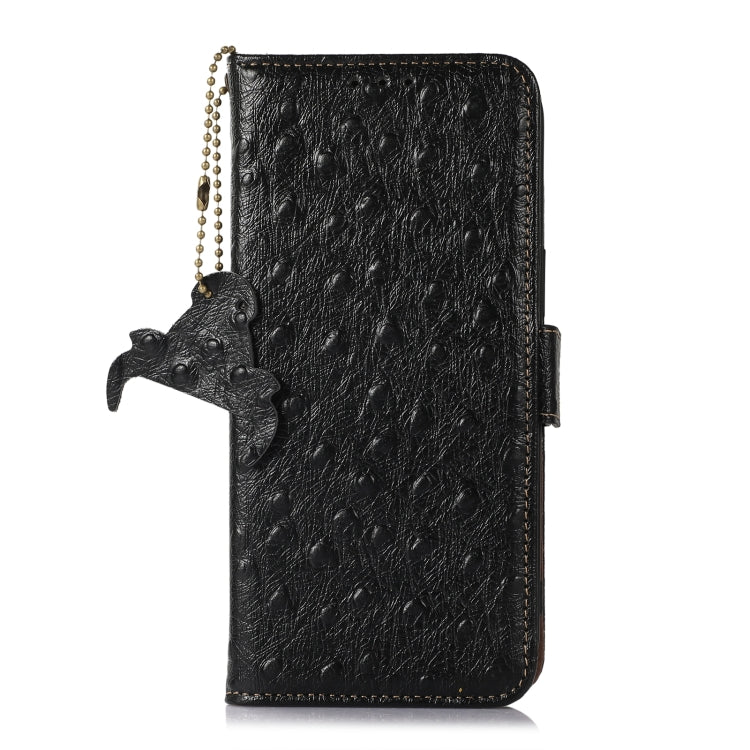 For OnePlus 12 Ostrich Pattern Genuine Leather RFID Phone Case(Black) - OnePlus Cases by buy2fix | Online Shopping UK | buy2fix