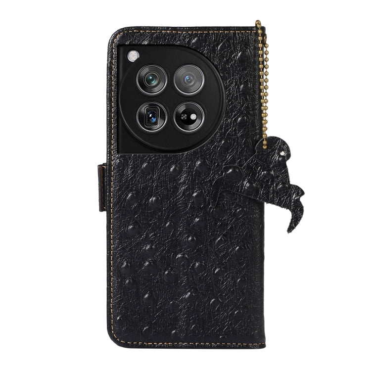 For OnePlus 12 Ostrich Pattern Genuine Leather RFID Phone Case(Black) - OnePlus Cases by buy2fix | Online Shopping UK | buy2fix