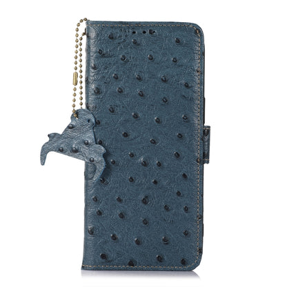 For OnePlus 13 Ostrich Pattern Genuine Leather RFID Phone Case(Blue) - OnePlus Cases by buy2fix | Online Shopping UK | buy2fix